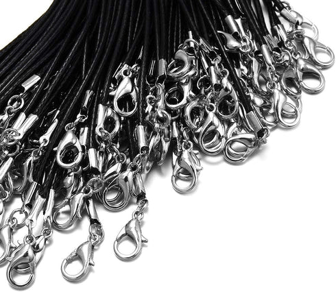 60Pcs Waxed Necklace Cord Bulk for Jewelry Making,Necklace Rope String with Clasp for DIY Bracelet Pendant,Black(18 Inches and Thickness 1.5mm), P...