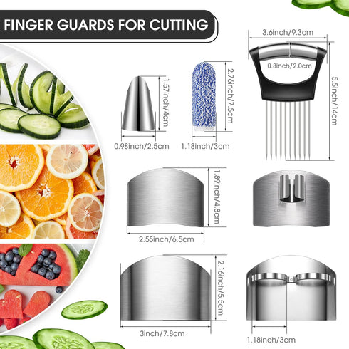 9 Pieces Finger Guard for Cutting Vegetables, Stainless Steel Finger Protector, Knife Finger Protector, Thumb Guard Peelers for Onion Holder Slice...