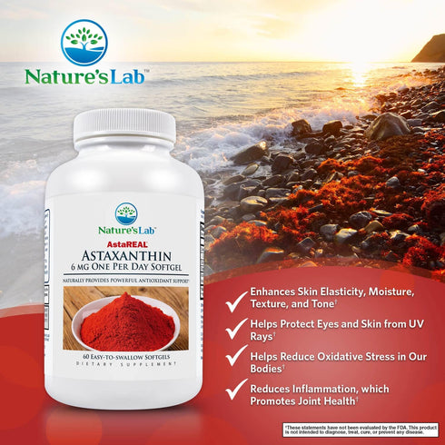 Nature's Lab AstaREAL Astaxanthin - 6mg of Potent Antioxidants - 60 Capsules (2 Month Supply)...