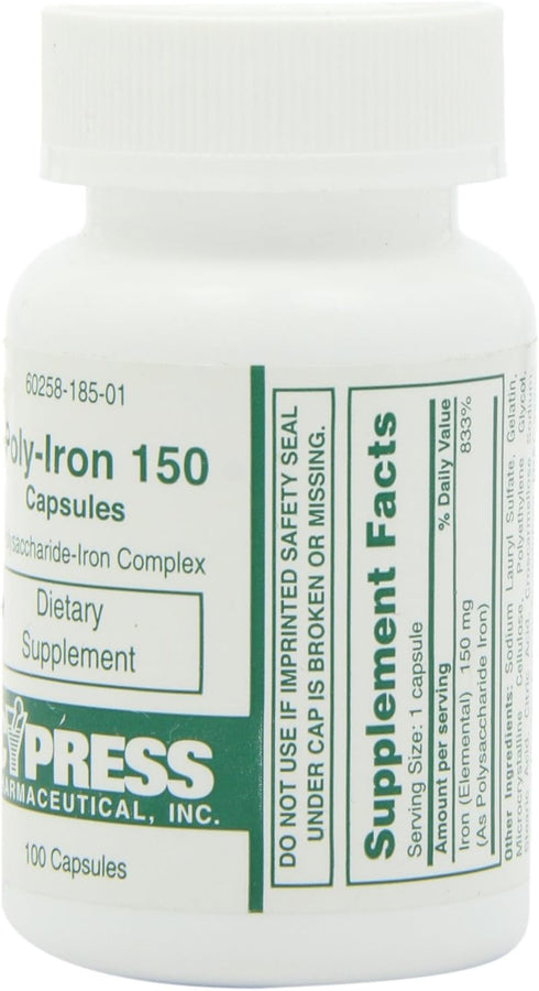 Dietary Supplement - Poly Iron Capsules 150 mg (100 caps per bottle) by Cypress Pharmaceutical #185-01 (1 Bottle of 100 Caps)...
