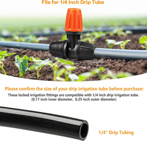 Upgraded Locked 3 Way Atomizing Nozzle for 1/4" Drip Tubing, 25 Pcs Adjustable Micro Spray Irrigation Emitters Tee Misting Drippers for Drip Sprin...