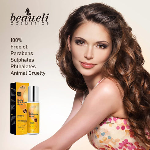 Biotin Hair Growth Serum with Castor Oil, Argan Oil - Hair Loss Prevention Treatment with Hair Regrowth Formula for Women by Beaueli...