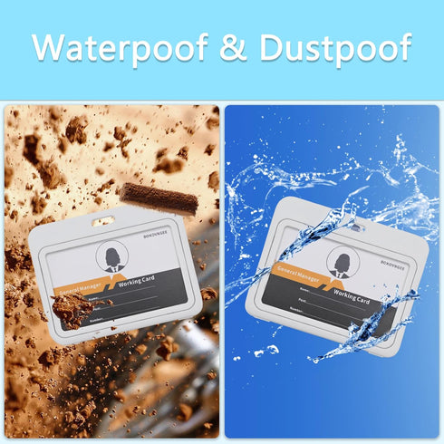 ID Badge Holder with Plastic Clip, Double-Sided Transparent Windows Horizontal Hard White Plastic Case Waterproof Card Holder for Office School ID...