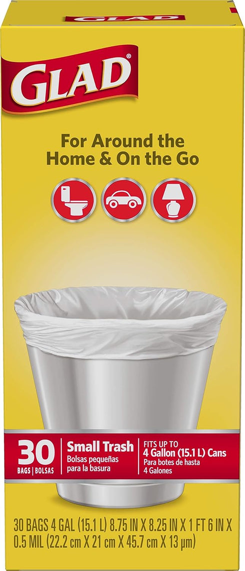 Glad Trash Bags, Small Garbage Bags - 4 Gallon White Trash Bag - 30 Count...