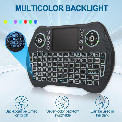EASYTONE Backlit Mini Wireless Keyboard Touchpad Mouse Combo with Rechargable Li-ion Battery Multi-Media Keys, Handheld Keyboard for Android TV Bo...
