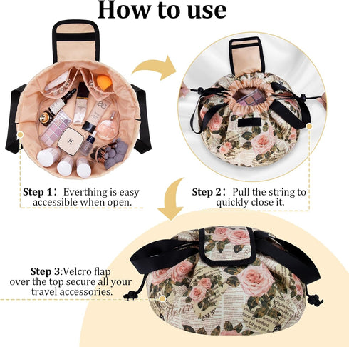 Barrel Drawstring Makeup Bag Large Travel Makeup Bag,Portable Large Capacity Cosmetic Bag Toiletry Organizer for Travel Accessories Make Up Essent...