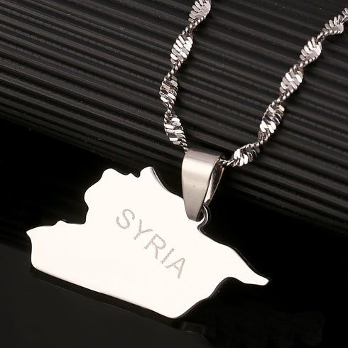 Stainless Steel Syria Map Flag Pendant Necklaces Syrians Jewelry...