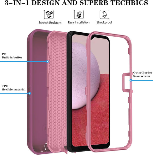 ONOLA Phone Case Compatible with Samsung Galaxy A14 5G with HD Screen Protector (2 Pack), Durable Shockproof 3-Layer Cover (WineRed Pink)...