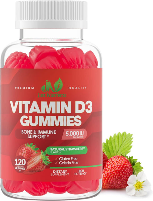 Vitamin D3 5000IU / 10,000IU Gummies for Adults & Kids (120 Count) - Immune System, Bone & Joint Support - Gluten-Free, Non-GMO, 100% Vegetarian, ...