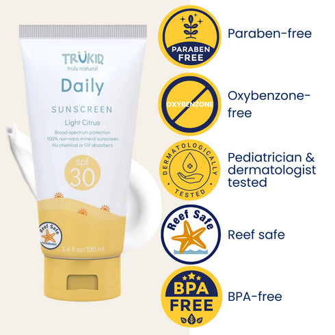 TruKid Daily Mineral Sunscreen SPF 30 - All Natural Kids & Baby Sunscreen for Face & Body, Non-Toxic Zinc Oxide Sunblock Protection for Sensitive ...
