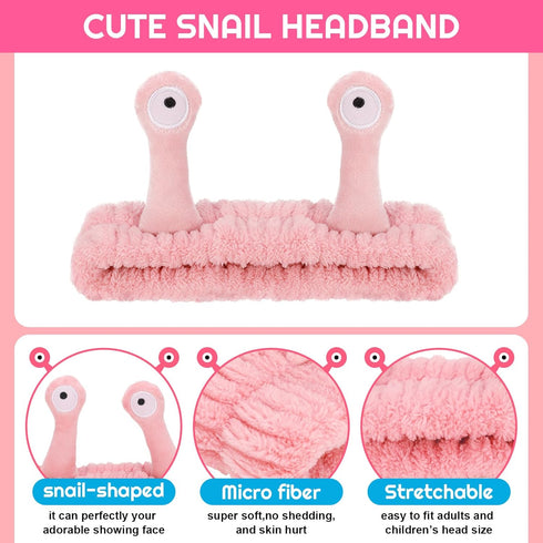 4 Packs Snail Head Bands, Headband for Washing Face, Snail Spa Hair Bands Skincare Makeup Headbands Women Cartoon Cute Coral Fleece Elastic Headba...