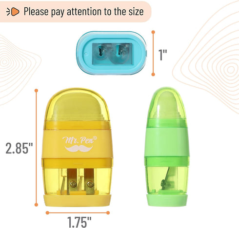 Mr. Pen- Pencil Sharpener & Eraser, 4 Pack, Colorful, 2 Sharpening Holes, Pencil Sharpeners Manual, Manual Pencil Sharpener, Pencils Sharpener, Ha...