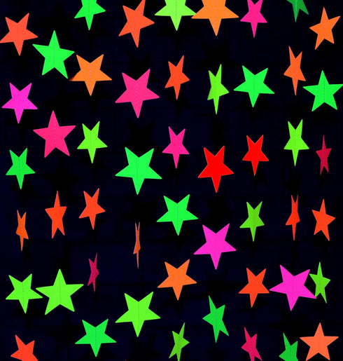 Midnight Glo Black Light Party Supply 78ft Neon Star Garland Hanging Decorations for Birthday, Wedding Decorations Black Light Reactive UV Glow (6...