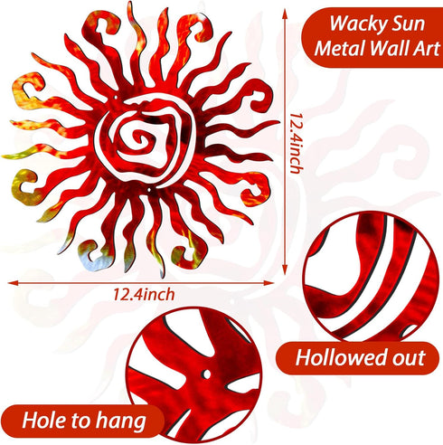 Moxweyeni 12 Inch Sun Metal Wall Art Outdoor Decor Wacky Large Sun Metal Art Sun Metal Wall Decor Pool Decorations for Home Bedroom Living Room Of...