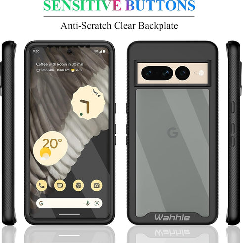wahhle Google Pixel 7 Pro Case, Built in Screen Protector Full Body Shockproof Slim Fit Bumper Protective Phone Cover for Pixel 7 Pro Men Women-Bl...