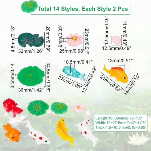 CHGCRAFT 28Pcs 14 Style Miniature Resin Water Lily Pads Aquarium Fish Tank Decoration Leaf-Realistic Artificial Floating Lotus Flowers for Terrari...