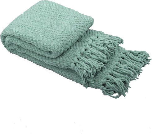 Home Soft Things Throw Blanket Knitted Tweed Throw 50'' x 60'', Silver Blue, Super Soft Cozy Warm Comfortable Breathable Throw for Living Room Cha...