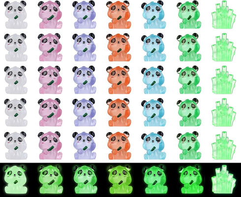 42Pcs Mini Panda Figurines Miniature Luminous Resin Animals Landscape Decoration Glow in the Dark Animals Figures for DIY Accessories Garden Micro...