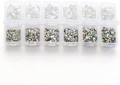 4200 Pieces Flat Back AB Rhinestones for Craft, Round Crystal Gems Stickers for Clothes, 1.5 mm - 4.8 mm, 6 Sizes...