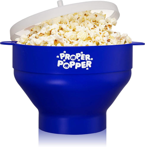 The Original Proper Popper Microwave Popcorn Popper, Silicone Popcorn Maker, Collapsible Bowl BPA Free & Dishwasher Safe - (Blue)...