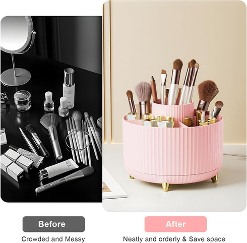Makeup Brush Holder Organizer,360° Rotating Makeup Brush Organizer,5 Slot Make up Brushes Cup,Makeup Organizers for Cosmetics, Art Supply, Bathroo...