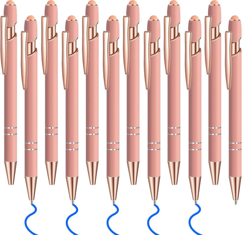 12 Pcs Blue Ink Ballpoint Pen with Stylus Tip, 1.0 mm Metal Pen Stylus Pen for Touch Screens, 2 in 1 Thank You Pen Gift for Friends, Colleagues, C...