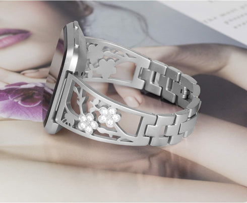 Stainless Steel Bands Compatible with Fitbit Versa 2/Versa Lite/Versa for Women, Luxurious Bling Bracelet with Rhinestone Metal Wristbands, Silver...