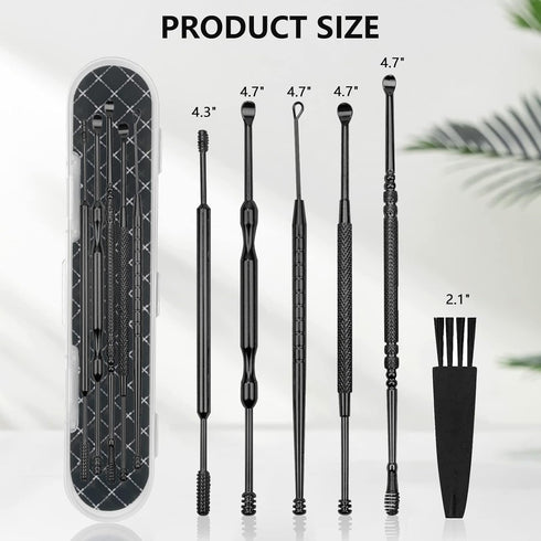 Hion 6 Pcs Ear Wax Removal Kit,Professional Double-Headed Ear Pick Earwax Removal Tools,316L Stainless Steel Ear Cleaner Curette with Cleaning Bru...