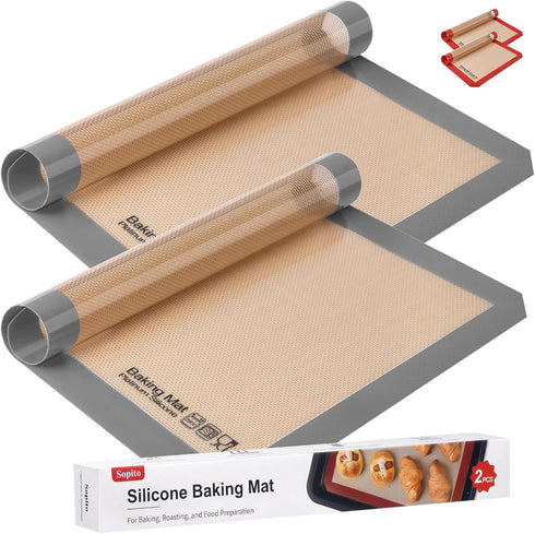Silicone Baking Mat, Sopito Non Stick, Food Safe Platinum Silicone Cookie Baking Liners, Reusable 16.5'' x 11.6'' Oven Liners Sheet, 2 PCS-Grey...
