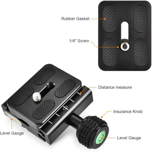 UTEBIT 50mm Arca Swiss Quick Release Plate, Aluminum QR Clamp Adapter Set with 3/8"&1/4" Screw Hole, Built-in Bubble Level Compatible with Manfrot...