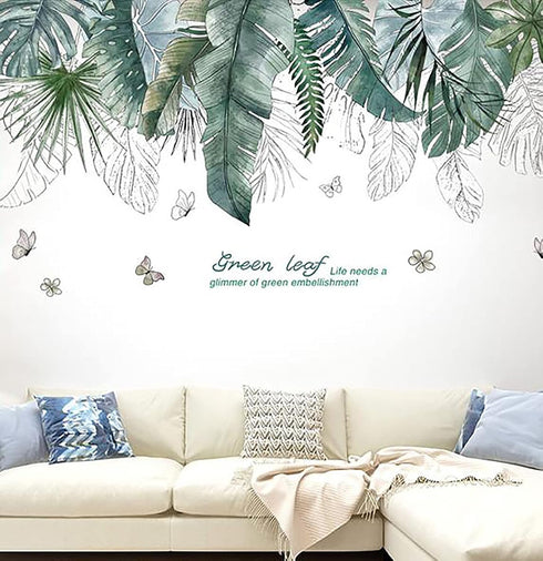 Tropical Leaves Wall Decals Removable Jungle Green Palms Tree Plant Wall Stickers for Living Room Kids Room Bedroom Playroom Decor...