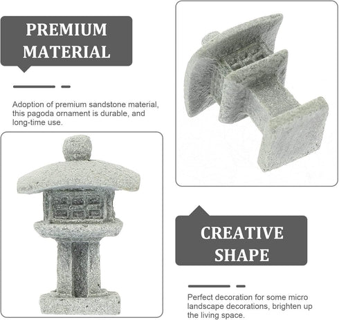 3pcs Chinese Lantern Pagoda Gray Statue Miniature Ornaments Sandstone Sculpture Asian Decor for Plant Pot Home Garden Yard Outdoor Micro Landscape...