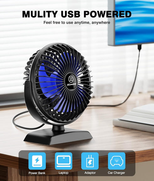 JZCreater USB Desk Fan, USB Fan Mini, 360 Rotation Desktop Fan with 3 Speed, Table Personal Cooling Fan, Quiet Mini Desk Fan, USB Powered, Small F...