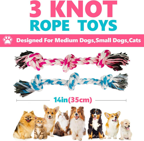 Dog Rope Toys Chew Rope Toy for Medium and Small Dogs Cat Puppy Teeth Cleaning Natural Cotton Dog Pull Rope for Interactive Tug of War Funny (Smal...
