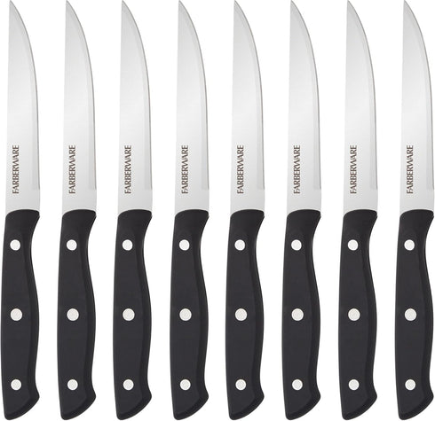 Farberware Full-Tang Triple-Riveted 8-Piece Steak Knife Set, High-Carbon Stainless Steel, Razor-Sharp Knives with Ergonomic Handle, Kitchen Knives...
