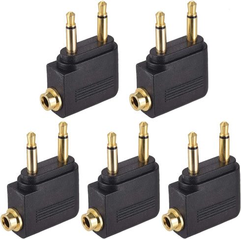 Airplane Headphone Adapter (5-Pack) Headset Adapters for Airplane Airline Dual 3.5mm Male to 3.5mm Female Jack Converter Gold Plated Earphone Conn...