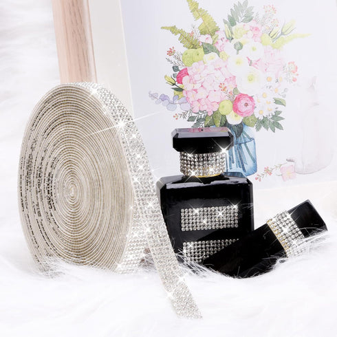Self Adhesive Crystal Rhinestone Ribbon Rhinestone Strips, 3 Yards DIY Diamond Bling Ribbon Stickers Rhinestone Tape Roll with 2 mm Rhinestones fo...