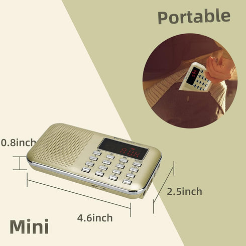 Retekess PR11 AM FM Radio Portable, Rechargeable Transistor Radios Small, with Headphone Jack MP3 Music Player Speaker Support Micro SD Card for O...