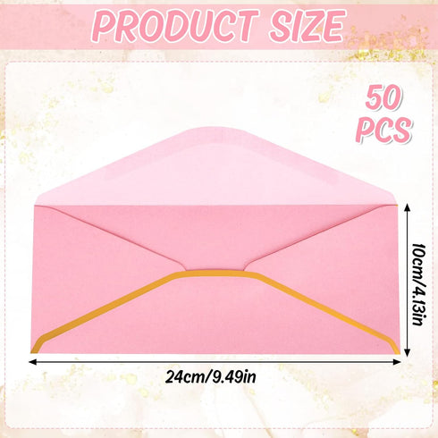 Whaline 50Pcs Business Envelopes Pink Envelopes V Flap with Gold Foil Border Gift Card Envelopes Self-Adhesive Seal Luxury Mailing Envelopes for O...