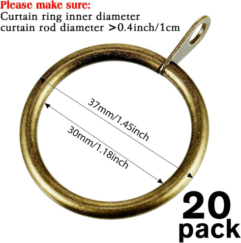 Shappy 20 Packs Metal Drapery Curtain Rings Hanging Rings for Curtains and Rods, Drape Sliding Eyelet Rings 30 mm Internal Diameter(Antique Brass)...
