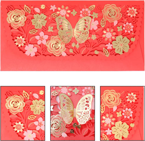 Honbay 6PCS Chinese Red Envelopes Lucky Money Pocket Hong Bao Gift Organizer Envolopes for Spring Festival Birthday Wedding and New Year Party...
