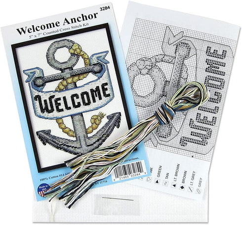 Design Works Crafts Welcome Anchor Counted Cross Stitch Kit, White...