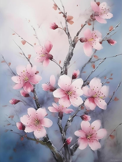 TUTUMAY21 Cherry Blossom Diamond Painting Kits, Modern Minimalism Diamond Painting, Exquisite Full Circle Crystal Embroidery Art Crafts Kit, for R...