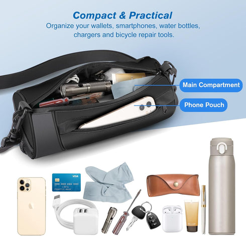 FINPAC Bike Handlebar Bag, Bicycle Front Frame Storage Pouch for Cycling, Detachable Shoulder Strap Commuter Bag for Mountain Road Bike Bicycle Sc...
