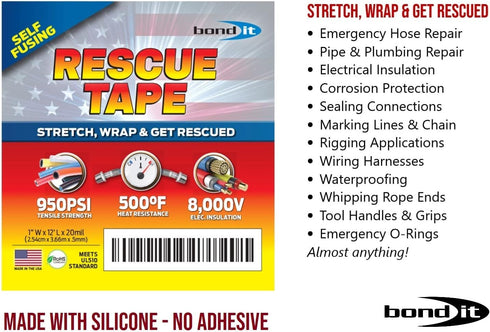 Rescue Tape, Self-Fusing Silicone Tape, Emergency Plumbing Pipe & Radiator Hose Repair, Electrical Insulation, Military Std, 1" x 12', Yellow...