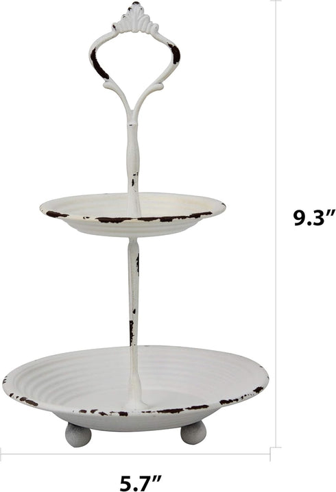 Stonebriar Small 2 Tier Worn White Metal Tray, Rustic Farmhouse Decor, Tiered Jewelry Tray for Vanity or Bathroom, 9.25"...