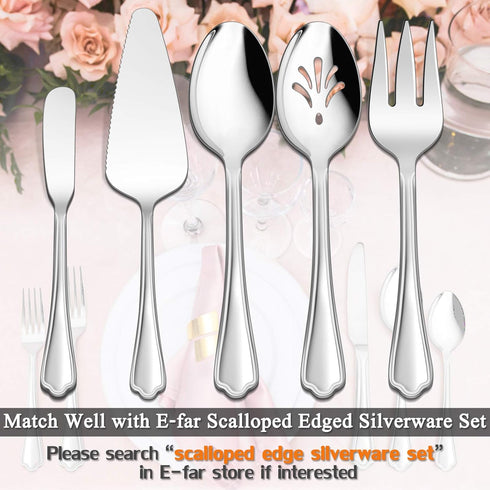 5-Piece Serving Utensils, E-far Stainless Steel Scalloped Edge Hostess Serving Set for Buffet Party Kitchen Restaurant, Mirror Finished & Dishwash...