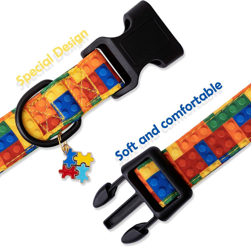 Faygarsle Dog Collar for Small Medium Large Dogs Colorful Puppy Collars for Female Dogs Toy Building Blocks Patterned Pet Collars for Summer Sprin...