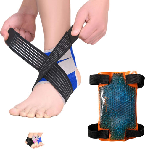 BodyMoves Kid's Ankle brace support PLUS Hot and Cold Ice Pack (Active Blue, MED for Big KIds (US 3.5-7))...