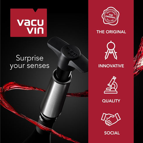 Vacu Vin Original Wine Saver with 4 Vacuum Bottle Stoppers – Black Wine Preserver Pump for Red or White Wine – Manual Air Remover System – Airtigh...